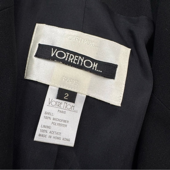 Votre Nom Designer Paris Black Blazer Jacket One Button w/ Pockets Size 2 US M - Picture 6 of 11